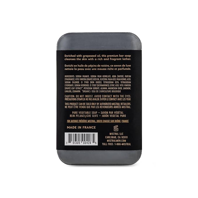 Mistral Black Amber Luxury Bar Soap for Men | Men’s Natural Soap Bar | Paraben, Phthalats Free | Moisturizing & Triple-Milled Natural Soap for Men - Made in France | Large, 8.8 oz