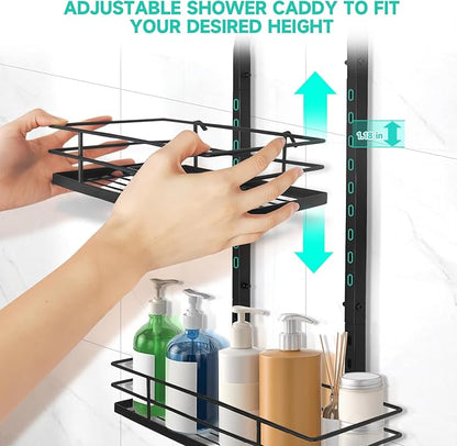 Shower Caddy Hanging, Adjustable Anti-Swing-Over The Shower Head Caddy, 3 Tier Height Bathroom Storage Organizer Bathroom Shelves Basket Rack Shower Caddies (3Tier)