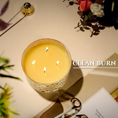 HomeLights Soy Wax Candles for Home Scented, 4-Wick Candles in Peach Blossom Freesia Scented, Aromatherapy Candles Gift for Parties, Relaxing, Bohemian Natural Textures, 18oz
