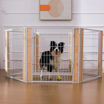 Heavy Duty Dog Playpen 32 Inch Height - Indoor Outdoor Pet Fence Enclosure for Medium and Small Dogs - Foldable Puppy Exercise Pen for Indoor and RV Camping or Yard (8 Panels, 32" H (White))