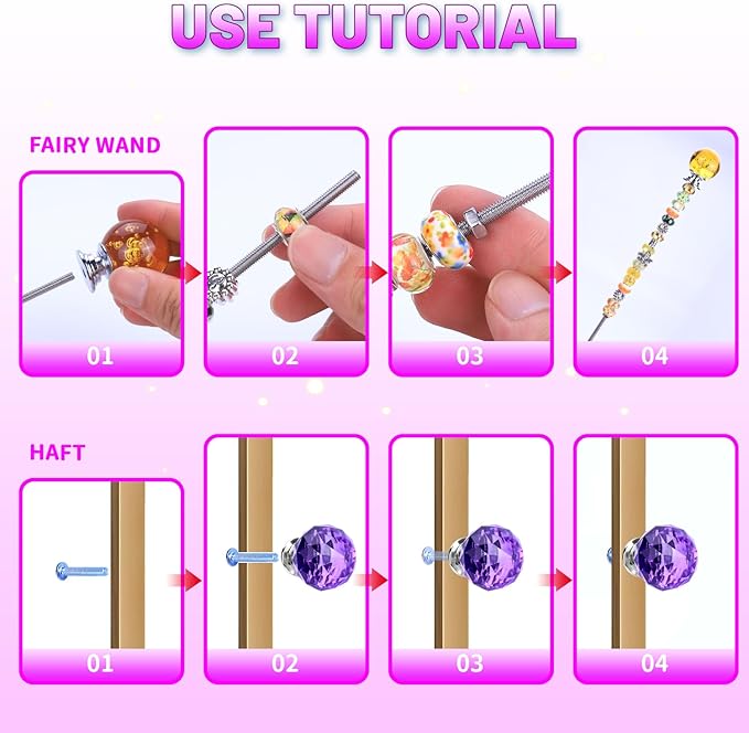 AIPRIDY 238 Pcs DIY Fairy Wand Garden Stakes Kit,Multiple Color Scheme European Beads Crystal Diamond Tops and 12 or 10 Inch Threaded Rods,Stainless Steel Stakes with Diamond Toppe(Inner Bubble)