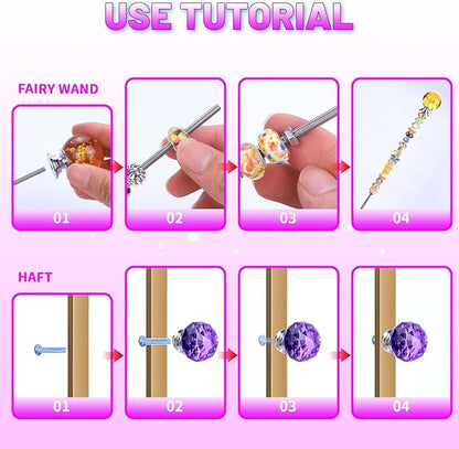 AIPRIDY 252 Pcs DIY Fairy Wand Garden Stakes Kit,Multiple Color Scheme European Beads Crystal Diamond Tops and 12 or 10 Inch Threaded Rods,Stainless Steel Stakes with Diamond Toppe(Fairy Tale)