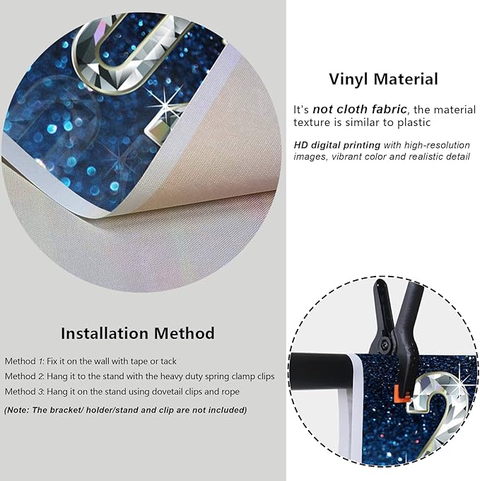 YongFoto 2026 Happy New Year Backdrop 10x7ft Diamond Sparkle Blue Photography Background Christmas Night Festival Carnival Celebration Party Banquet Decor Banner Photoshoot Wallpaper Photo Booth