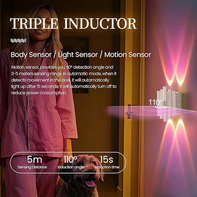 Motion Sensor Night Light,Motion Sensor Light Indoor,USB Type-C Charging,Magnetic Mount,Colorful neon Colors Change,Wall lamp,Battery Operated Wall Sconce for Bedroom,Bathroom