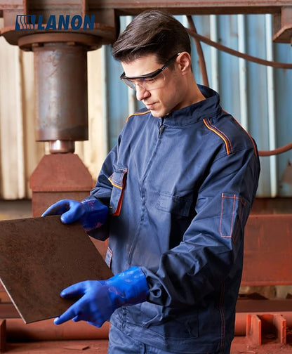 LANON PVC Chemical Resistant Gloves, Heavy-Duty Rubber Gloves, Acid, Alkali and Oil Protection, Non-Slip, Blue, XXL