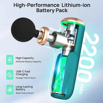 Mini Massage Gun with Heat Function, Heated Massage Head for Deep Tissue Pain Relief, Portable Muscle Massager for Athletes, Compact Percussion Gun