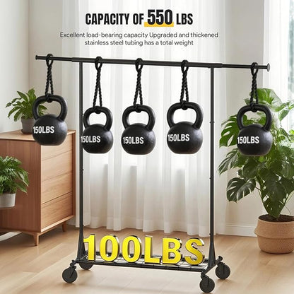 Clothing Garment Rack Capacity 550LBS Rolling Clothes Rack on Wheels - Heavy Duty Collapsible Commercial Storage Organizer - Mobile Clothes Rack with Multifunctional Design (Black)