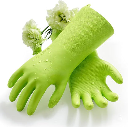 Vgo... 1 Pair Household Cleaning Gloves Infused with Rresh Rich Aromas, Lined Dishwashing Gloves,Long Sleeves Kitchen Gloves, Bathroom Cleaning, Gardening, Pet Care(Light Green,Size M,TP1117)