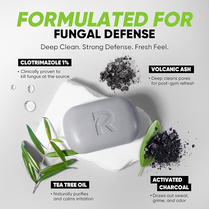 Roycederm Antifungal Soap for Active Skin – Medicated Bar for Athlete’s Foot, Jock Itch, Ringworm with Tea Tree Oil, Charcoal & Volcanic Ash