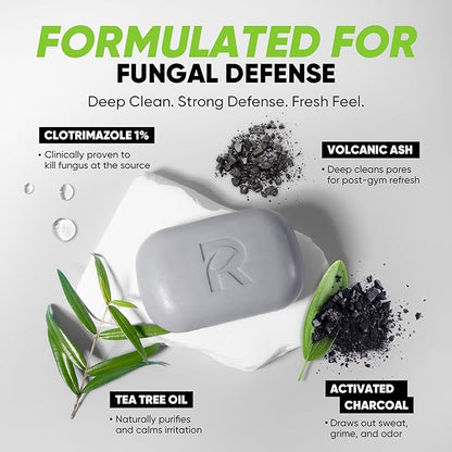 Roycederm Antifungal Soap for Active Skin – Medicated Bar for Athlete’s Foot, Jock Itch, Ringworm with Tea Tree Oil, Charcoal & Volcanic Ash