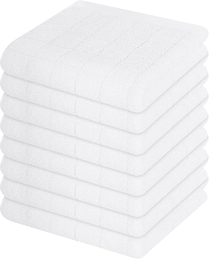 Mordimy 100% Cotton Terry Cloth Dish Cloths, Soft and Absorbent Checkered Dish Towels, Quick Drying Dish Rags for Washing Dishes, 8 Pack, 12 x 12 Inches, White