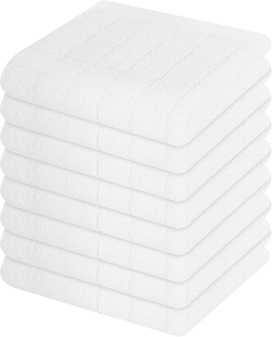 Mordimy 100% Cotton Terry Cloth Dish Cloths, Soft and Absorbent Checkered Dish Towels, Quick Drying Dish Rags for Washing Dishes, 8 Pack, 12 x 12 Inches, White