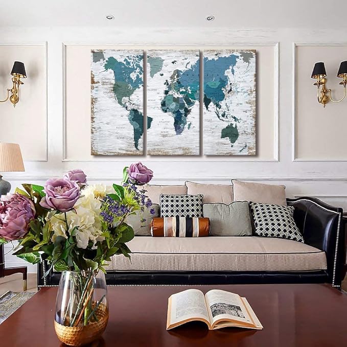 Teal blue Wall Art Watercolor Abstract Wall Decal Large Office Canvas Wall Art 24in x48in x3 Painting for Bedroom Wall Decoration for Living Room 3 piece Blue Artwork for Walls