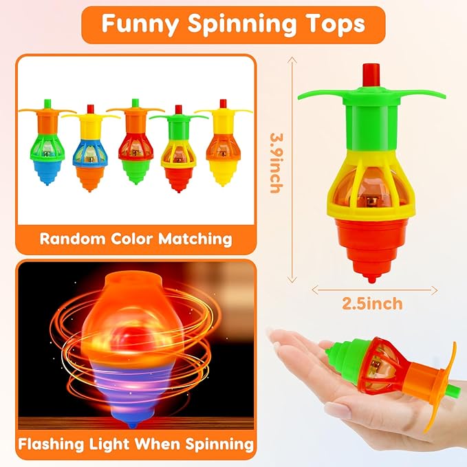 24PCS Light Up Spinning Tops Glow Party Favors for Kids 3-5 4-8 8-12 Valentine Goodie Bag Stuffers Birthday Return Gifts Classroom Treasure Box Toys Carnival Prize Fidget Spinner Bulk Toddler Boy Girl