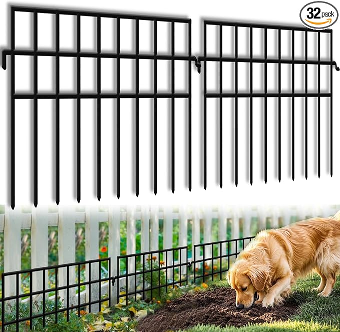 KYATE 32 Panels Animal Barrier Fence No Dig, 45.33ft(L) X 13in(H) Rabbit Fences Ground Defense Border Small Metal Fencing, Dog Under Barriers Blocker for Garden, Flower Bed, Patio