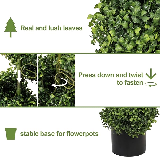THE BLOOM TIMES 7ft Spiral Topiary Trees Artificial Outdoor Set of 2, 82 inch Faux Boxwood Plants Outside - All-Year Green Fake Twisted Tree for Garden Front Porch Planter Decor 7 Foot
