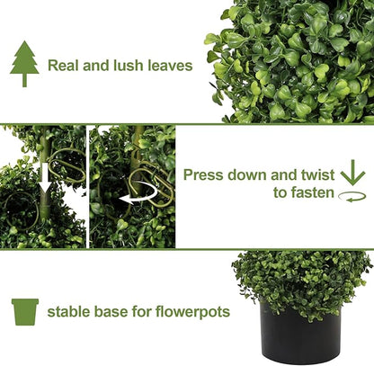 THE BLOOM TIMES 7ft Spiral Topiary Trees Artificial Outdoor Set of 2, 82 inch Faux Boxwood Plants Outside - All-Year Green Fake Twisted Tree for Garden Front Porch Planter Decor 7 Foot