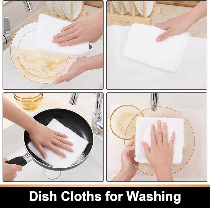 Mordimy 100% Cotton Terry Cloth Dish Cloths, Soft and Absorbent Checkered Dish Towels, Quick Drying Dish Rags for Washing Dishes, 6 Pack, 12 x 12 Inches, White