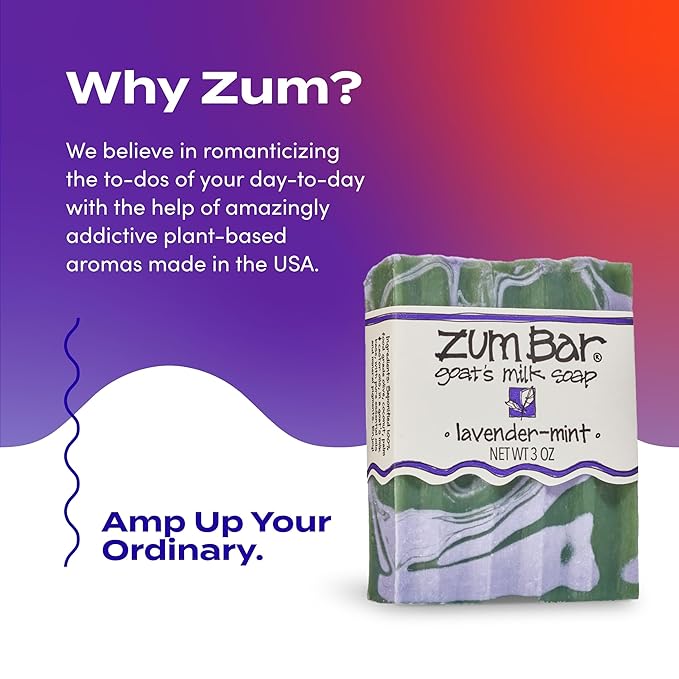 Indigo Wild Zum Goat's Milk Soap Bar - Bar Soap for Hands & Body Made with Essential Oils - 3 oz - Lavender-Mint (3 Pack)