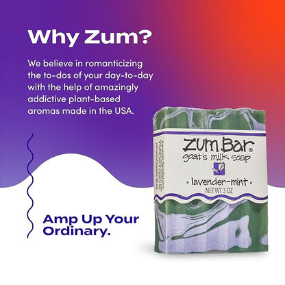 Indigo Wild Zum Goat's Milk Soap Bar - Bar Soap for Hands & Body Made with Essential Oils - 3 oz - Lavender-Mint (3 Pack)