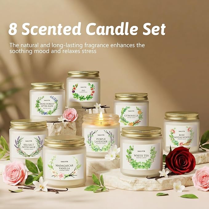8 Pack Scented Candles for Home,28oz Crystal Soy Candles-200 Hour Long Lasting,Aromatherapy Candle Sets for Women Gift,Perfect for Valentine's Day,Mother's Day, Birthdays, Anniversaries