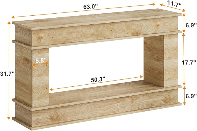 63 Inches Large Console Table, 2-Tier Entryway Table, Narrow Long Sofa Table Behind Couch, Bamboo-like Design, Heavy Duty Base, Farmhouse Wood Accent Decor for Living Room, Hallway, Foyer (Natural)