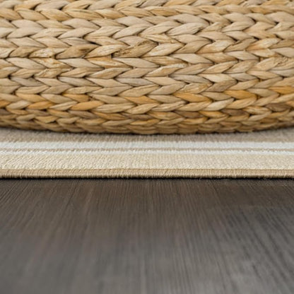Beverly Rug Non Slip Area Rugs 2x5 Modern Bordered Non Skid Rubber Backing Soft Runner Rug for Living Dining Room Easy to Clean Non Shedding Kitchen Bedroom Indoor Carpet 2 x 5 Beige