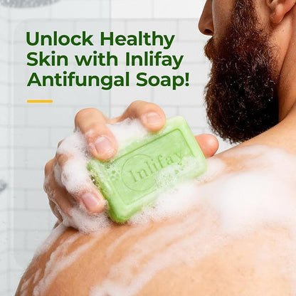 Inlifay Antifungal Soap with Tea Tree Oil: Antifungal Bar Soothing Care & Fast Itch Relief for Ringworm Jock Itch Tinea Versicolor Athlete's Foot - Home Travel Gym Use for Active Men
