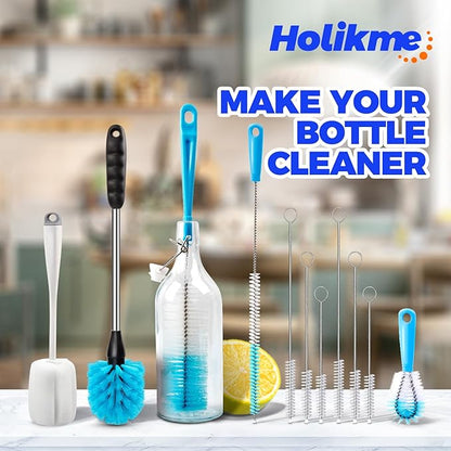 Holikme Bottle Brush Tube Cleaning Lab Set with Long Handle, Cup Cleaner for Washing Narrow Neck Beer Wine Decanter Pipes Lids Sinks Cap Covers, White