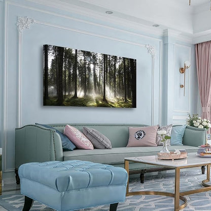 Sunlight Forest Pictures Canvas Wall Art for Living room Office Bedroom Wall Decor,Forest Wall Art Print Paintings Modern Darkly Green Nature Landscape Artwork Waterproof Ready to Hang-28x57 inch
