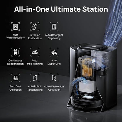 3i S10 Ultra Robot Vacuum and Mop with WaterRecycle System, 13000Pa Suction, Self-Cleaning Extendable Roller Mop, Auto Mop Washing & Drying, Self-Emptying & Refilling, Ai Obstacle Avoidance