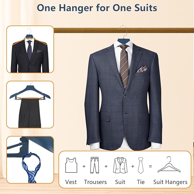 DEDU Plastic Extra Wide Shoulder Suit Hangers for Men 15 Pack Width 17.7", Blue Sweater Hangers no Shoulder Bump Non Slip for Thick Sweaters, Clothes Hangers with Pants Bar & Metal Hook