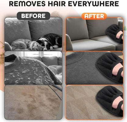 2 Pack Electrostatic Pet Hair Remover Glove with Cleaning Brush for Cats & Dogs, 2025 Upgraded Reusable 5-Finger Grooming Gloves – Magic Brush Tool for Furniture, Couch, Carpet, Car & Clothing (Black)