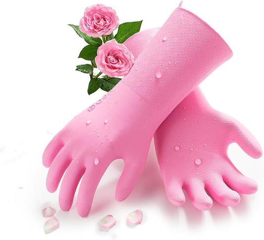 Vgo... 1 Pair Household Cleaning Gloves Infused with Rresh Rich Aromas, Lined Dishwashing Gloves,Long Sleeves Kitchen Gloves, Bathroom Cleaning, Gardening, Pet Care(Pink,Size L,TP1117)
