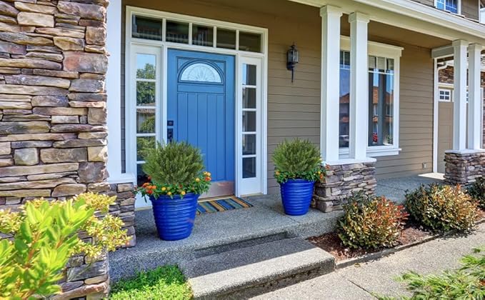 15.7" Fake Shrubs, Artificial Cedar Ball Tree Plant, 4 Packs of Fake Cedar Outdoor shrubs with Ground Spike, UV Resistant Fake shrubs, Used for Indoor and Outdoor Front Porch Gardens