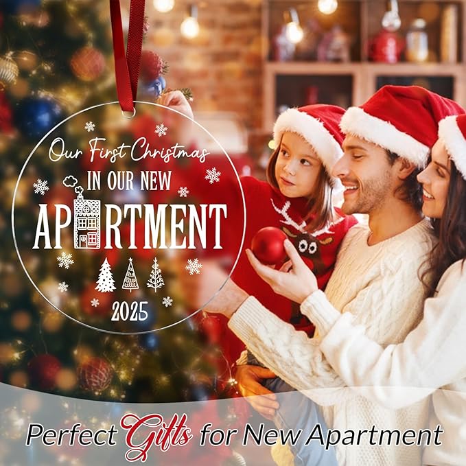 Our First Christmas in Our New Apartment 2025 Xmas Ceramic Ornament - Apartment Decor House Warming Gifts 1st Apartment Christmas Ornament Idea for New House Housewarming Couple & Family Xmas Gifts
