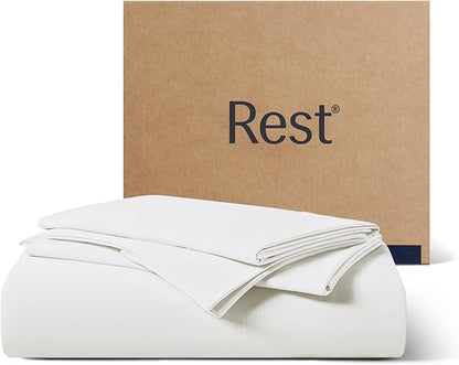 REST® Evercool®+ Starter Sheet Set, Queen, White, Breathable Bed Sheets for Hot Sleeper and Night Sweats, with Pillowcases, with Ionic+ Self-Cleaning Silver Yarn for Sensitive Skin, 3PCS No Flat Sheet