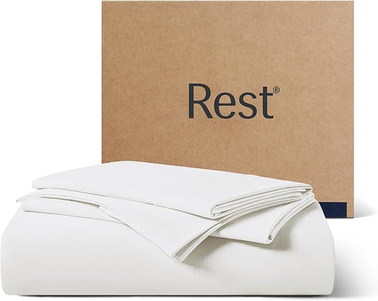REST® Evercool®+ Starter Sheet Set, King, White, Breathable Bed Sheets for Hot Sleeper and Night Sweats, with Pillowcases, with Ionic+ Self-Cleaning Silver Yarn for Sensitive Skin, 3PCS No Flat Sheet