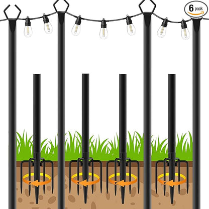 4 Pack String Light Poles, Outdoor String Light Pole 10ft Forked Metal Light Pole with Adjustable Outdoor Light Stand, Deck, Backyard, Garden, Wedding, Rustproof and Sturdy with Hooks