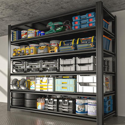 Extra Big/Large 55.12"Wide Father&I Industrial 6-Shelf-Rack Tall Heavy-Dudy Metal/Steel Adjustable Garage Bin Storage Shelving Stand Shelves Units/System for Shed, 84" H*55.12W * 24" D, Black