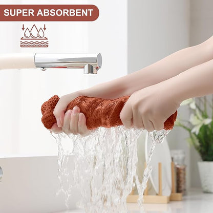 Homaxy 100% Cotton Kitchen Towels and Dishcloths Set, 12 x 12 Inches and 13 x 28 Inches, Set of 12 Bulk Kitchen Towels Set, Ultra Soft Absorbent Dish Cloths for Washing Dishes, Rust