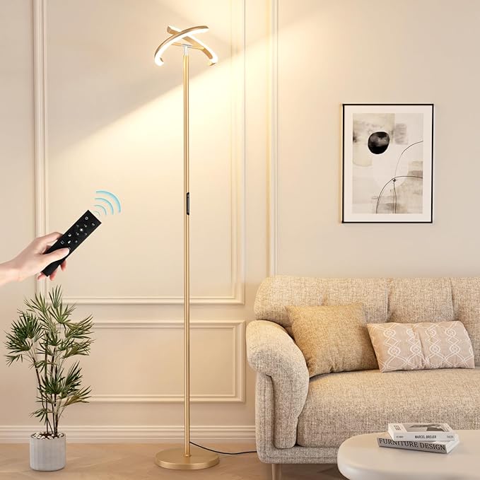 Floor Lamps for Living Room, 40W/2400LM LED Gold Floor Lamp with Touch & Remote Control, 70" Tall Standing Lamp Stepless Dimmable, Modern Torchiere Corner Lamp for Bedroom, Office- Gold