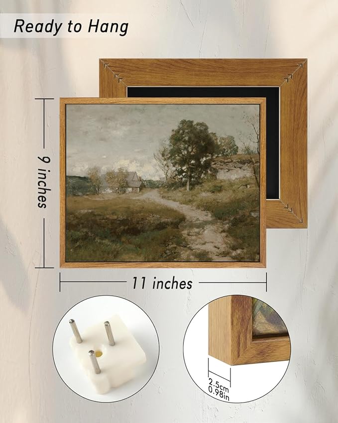 InSimSea Framed Canvas Wall Art Vintage Decor, Retro Room Decor, Rural Path Landscape Paintings, Farmhouse Wall Art for Living Room, Vintage Countryside Pictures for Bathroom Wall Decor, 9"x11"