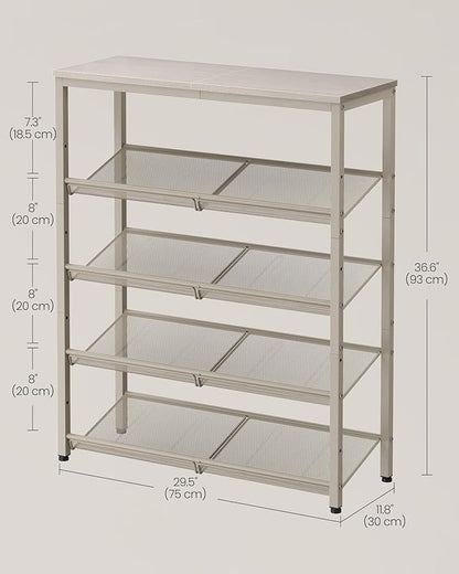 VASAGLE Shoe Rack for Entryway, 5-Tier Shoe Rack Organizer with Storage Shelves and Spacious Top, Freestanding, Adjustable, Industrial, Cappuccino Beige and Oatmeal Beige ULBS038L01