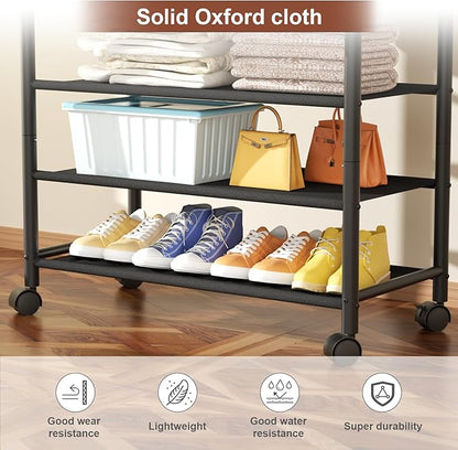 Clothing Racks for Hanging Clothes, Portable Clothing Rack with Wheels Rolling Clothes Racks, Black Garment Racks-3-Tier