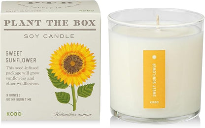 KOBO Sweet Sunflower Candle with Plantable Box (9 oz) | Plant The Box Collection, 100% Pure Soy Wax Candles | Hand-Poured in USA | Long Lasting 60 Hour Burning Candles | Scented Candles for Home