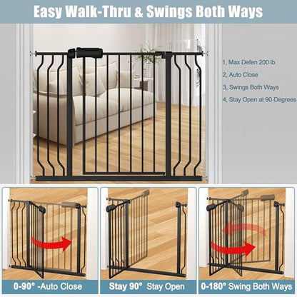 Extra Wide Black Baby Gate 38.5-43.5 Inch Walk Through Pressure Mounted Safety Gate No Drill Tension Metal Gate for Dog Cat and Infant Toddler