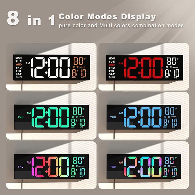 JALL 13" Large Digital Wall Mount Clock, Count Down Timer, Alarm, Big LED, DST, Temperature for Living Room Classroom Desk, Xmas, Birthday Gift for Senior Mom Dad, Blue
