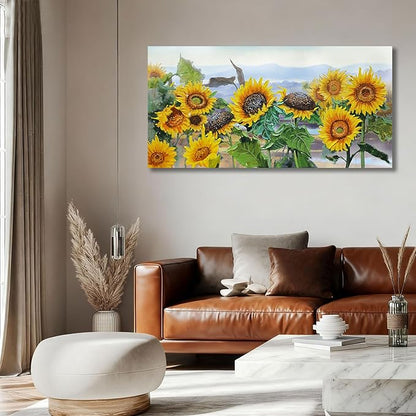 Ardemy Sunflower Canvas Wall Art Yellow Large Floral Pictures Wall Decor Flowers Rustic Paintings Artwork for Living Room Bedroom Dinnng Room Office Home, 48"x24"