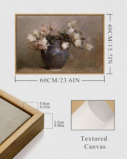 InSimSea Framed Canvas Wall Art Vintage Decor, Room Decor Large Artwork for Roses Floral Paintings Framed Wall Art Prints for Office Kitchen Bathroom Decorations, 16"x24"